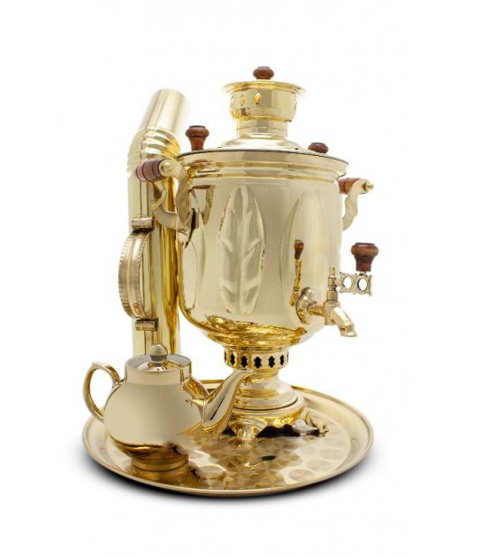 Samovar on coal, charcoal, firewood 5 liters "Gold leaf" in a set of "Present"