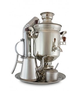 Samovar on coal, charcoal, firewood 5 liters in set with stainless steel teapot and sugar bowl