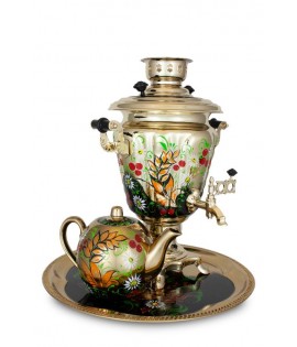 Samovar Russian electric 3 liters "Traditional" in the set "Wild flowers" hand-painting  Samovar Russian electric 3 liters "Traditional" in the set "Wild flowers" hand-painting