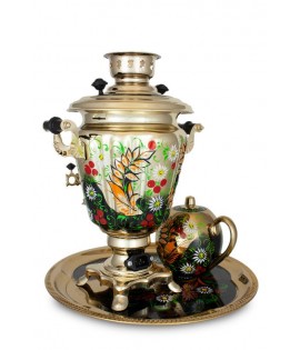 Samovar Russian electric 3 liters "Traditional" in the set "Wild flowers" hand-painting  Samovar Russian electric 3 liters "Traditional" in the set "Wild flowers" hand-painting