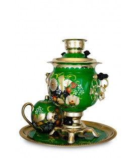 Samovar Russian traditional electric 3 liters "Roung" in the set "Chamomile" hand-painting  Samovar Russian traditional electric 3 liters "Roung" in the set "Chamomile" hand-painting