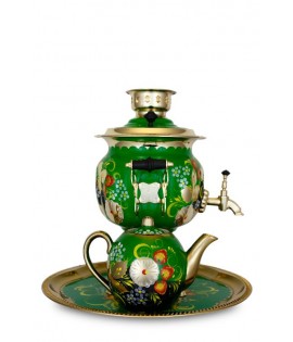 Samovar Russian traditional electric 3 liters "Roung" in the set "Chamomile" hand-painting  Samovar Russian traditional electric 3 liters "Roung" in the set "Chamomile" hand-painting