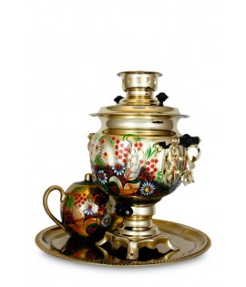 Samovar Russian electric 3 liters "Oval" in the set "Wild flowers" hand-painting  Samovar Russian electric 3 liters "Oval" in the set "Wild flowers" hand-painting