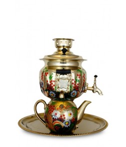 Samovar Russian electric 3 liters "Oval" in the set "Wild flowers" hand-painting  Samovar Russian electric 3 liters "Oval" in the set "Wild flowers" hand-painting