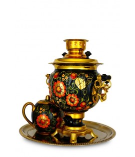 Samovar electric 3 liters "Oval" in the set "Apple Classic Khohloma" hand-painting  Samovar electric 3 liters "Oval" in the set "Apple Classic Khohloma" hand-painting