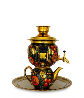 Samovar electric 3 liters "Oval" in the set "Apple Classic Khohloma" hand-painting  Samovar electric 3 liters "Oval" in the set "Apple Classic Khohloma" hand-painting