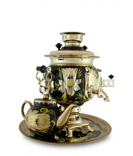 Samovar electric 3 liters "Round" in the set "The Rooster on the Gold" hand-painting  Samovar electric 3 liters "Round" in the set "The Rooster on the Gold" hand-painting