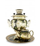 Samovar electric 3 liters "Round" in the set "The Rooster on the Gold" hand-painting 