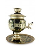 Samovar electric 3 liters "Round" in the set "The Rooster on the Gold" hand-painting 