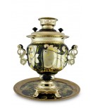 Samovar electric 3 liters "Round" in the set "The Rooster on the Gold" hand-painting 