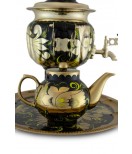 Samovar electric 3 liters "Round" in the set "The Rooster on the Gold" hand-painting 