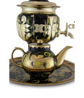 Samovar electric 3 liters "Round" in the set "The Rooster on the Gold" hand-painting  Samovar electric 3 liters "Round" in the set "The Rooster on the Gold" hand-painting