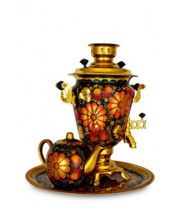 Samovar electric 3 liters "Cone" in the set "Apple Classic Khohloma" hand-painting  Samovar electric 3 liters "Cone" in the set "Apple Classic Khohloma" hand-painting