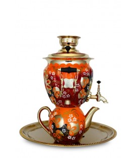 Samovar electric 3 liters "Tula" in the set "Capercaillie" hand-painting  Samovar electric 3 liters "Tula" in the set "Capercaillie" hand-painting