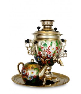 Samovar Russian electric 3 liters "Acorn" in the set "Wild flowers" hand-painting  Samovar Russian electric 3 liters "Acorn" in the set "Wild flowers" hand-painting
