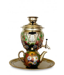Samovar Russian electric 3 liters "Acorn" in the set "Wild flowers" hand-painting  Samovar Russian electric 3 liters "Acorn" in the set "Wild flowers" hand-painting