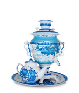 Samovar electric 3 liters "Tula" in the set "Winter Gzhel" hand-painting  Samovar electric 3 liters "Tula" in the set "Winter Gzhel" hand-painting