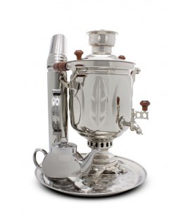 Samovar on coal, charcoal, firewood 5 liters "Silver Leaf" in the set of "Present"