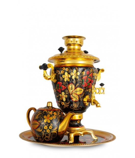 Samovar electric 3 liters "Cone" in the set "Classical Khokhloma" hand-painting 
