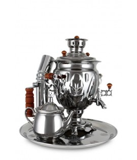 Samovar on wood, coal, 2.5 liters "Nickel Acorn" in set of "Gift"