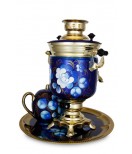 Samovar electric 3 liters "Jar" in the set "Zhostovo on blue" hand-painting art