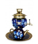 Samovar electric 3 liters "Oval" in the set "Zhostovo on blue" hand-painting art