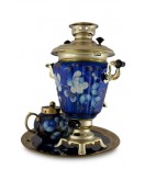 Samovar electric 3 liters "Cone" in the set "Zhostovo on blue" hand-painting art