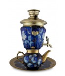 Samovar electric 3 liters "Cone" in the set "Zhostovo on blue" hand-painting art