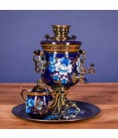 Samovar electric 3 liters "Tula" in the set for tea drinking "Zhostovo on blue" hand-painting 