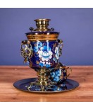 Samovar electric 3 liters "Tula" in the set for tea drinking "Zhostovo on blue" hand-painting 