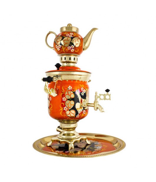 Samovar electric 3 liters "Bank" in the set "Capercaillie" hand-painting 