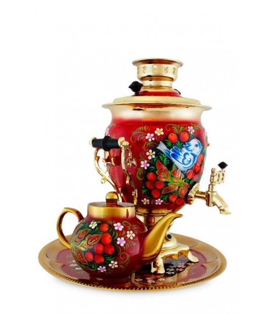 Samovar electric in set, "Rowan on Red" 3 liters