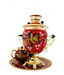 Samovar electric in set, "Rowan on Red" 3 liters