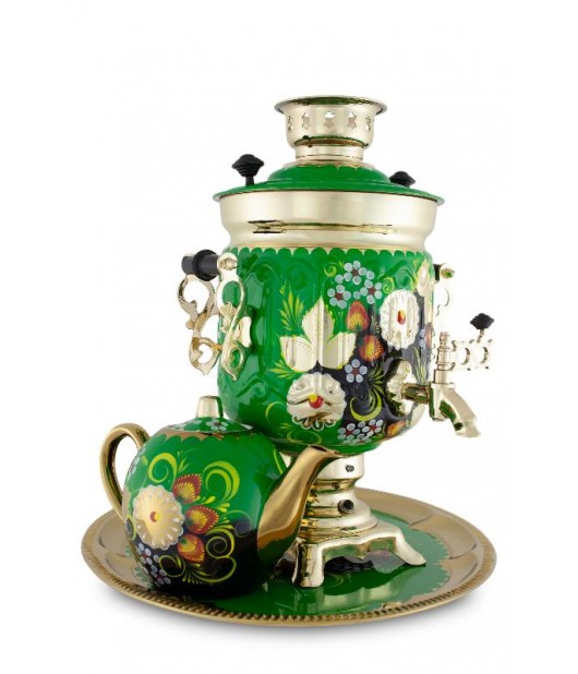 Samovar electric 3 liters "Bank" in the set "Camomiles" hand-painting 