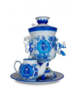 Samovar electric 3 liters "Bank" in the set "Classic Gzel" hand-painting  Samovar electric 3 liters "Bank" in the set "Classic Gzel" hand-painting