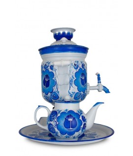 Samovar electric 3 liters "Bank" in the set "Classic Gzel" hand-painting  Samovar electric 3 liters "Bank" in the set "Classic Gzel" hand-painting