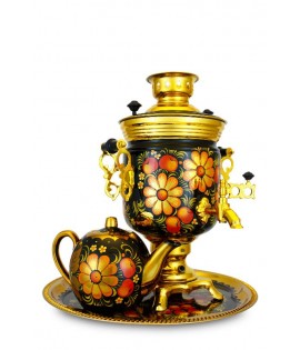 Samovar electric 3 liters "Round" in the set of "Classical Khokhloma" hand-painting  Samovar electric 3 liters "Round" in the set of "Classical Khokhloma" hand-painting