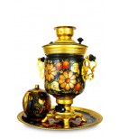Samovar electric 3 liters "Round" in the set of "Classical Khokhloma" hand-painting 