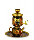 Samovar electric 3 liters "Round" in the set of "Classical Khokhloma" hand-painting 