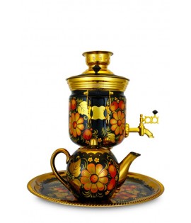 Samovar electric 3 liters "Round" in the set of "Classical Khokhloma" hand-painting  Samovar electric 3 liters "Round" in the set of "Classical Khokhloma" hand-painting