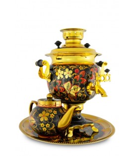 Samovar electric 3 liters "Tula" in the set "Classic Khokhloma" hand-painting  Samovar electric 3 liters "Tula" in the set "Classic Khokhloma" hand-painting