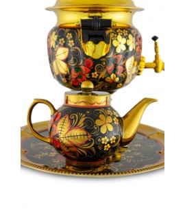 Samovar electric 3 liters "Tula" in the set "Classic Khokhloma" hand-painting  Samovar electric 3 liters "Tula" in the set "Classic Khokhloma" hand-painting