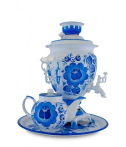 Samovar electric 3 liters "Round" in the set "Classic Gzel" hand-painting  Samovar electric 3 liters "Round" in the set "Classic Gzel" hand-painting