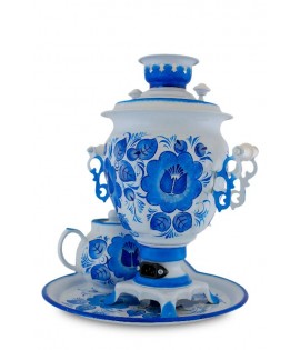 Samovar electric 3 liters "Round" in the set "Classic Gzel" hand-painting  Samovar electric 3 liters "Round" in the set "Classic Gzel" hand-painting