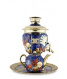 Samovar electric 3 liters "Bird on blue" in set with teapot and tray