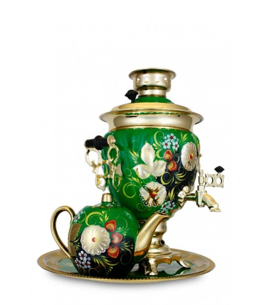 Samovar electric 3 liters "Acorn" in the set "Camomiles" hand-painting 