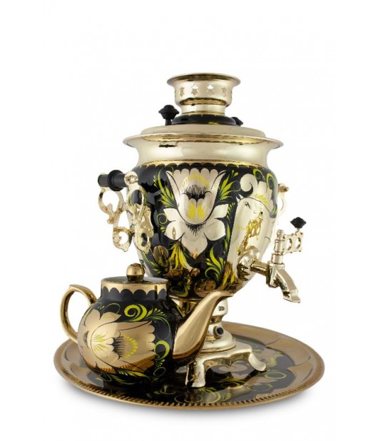 Samovar electric in set, "Khohloma Gold Rooster" 3 liters