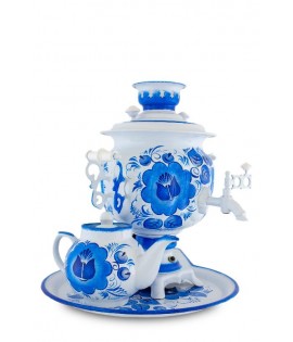 Samovar electric 3 liters "Round" in the set "Classic Gzel" hand-painting  Samovar electric 3 liters "Round" in the set "Classic Gzel" hand-painting