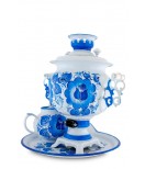 Samovar electric 3 liters "Round" in the set "Classic Gzel" hand-painting 