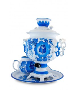 Samovar electric 3 liters "Round" in the set "Classic Gzel" hand-painting  Samovar electric 3 liters "Round" in the set "Classic Gzel" hand-painting